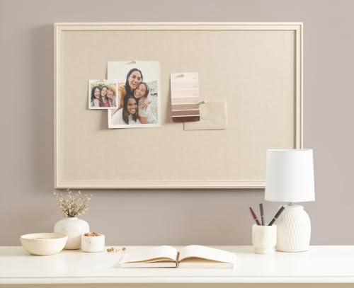 Kate and Laurel Oakhurst Rectangle Framed Linen Fabric Pinboard, 24 x 36, Soft White, Traditional Decorative Bulletin Board with Stepped Profile for Motivational Vision Board or Wall Organization - Image 4