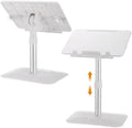 Adjustable Book Stand with Clip, 7-Angle Reading Holder, Detachable Upper Panel, 13.8 x 10.6 in Reading Board, 9.84-21.65 in Height Range, Heavy Base for Tablets, Textbooks, Cookbooks, Laptops, White by Unknown