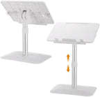 Adjustable Book Stand with Clip, 7-Angle Reading Holder, Detachable Upper Panel, 13.8 x 10.6 in Reading Board, 9.84-21.65 in Height Range, Heavy Base for Tablets, Textbooks, Cookbooks, Laptops, White by Unknown