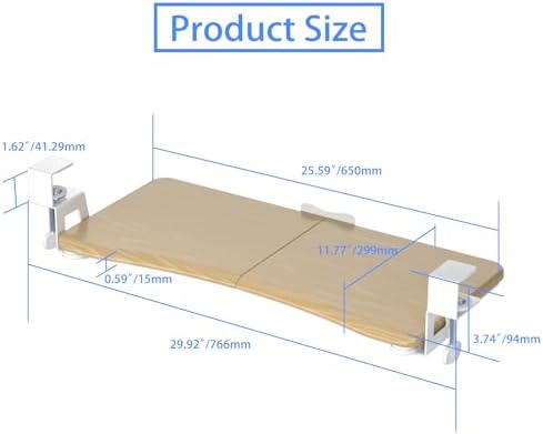 suptek Keyboard Tray Under Desk Pull Out with C Clamp Mount, Computer Keyboard & Mouse Tray, 25.6 (30 Including Clamps) x 11.8 inch Slide-Out Platform Computer Drawer for Typing, Light Wood, DSF1QM - Image 6