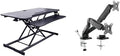 Rocelco 43" Height Adjustable Standing Desk Converter with Premium Dual Monitor Arm Mount - Tall Stand Up Tabletop Riser and Tablet Slot - Computer Workstation - Keyboard Tray - Black (R VADRB-43-MA2) by Rocelco