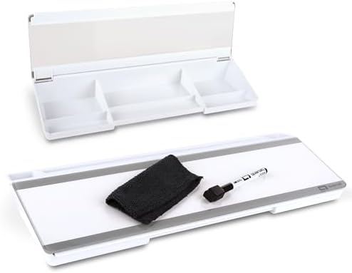 Quartet Glass Dry Erase White Board, Flip-Top Desktop Pad for Notetaking, 18" x 6" Whiteboard with Storage, Templates and Dry Erase Marker, White Surface (Q090F04-R) by Quartet
