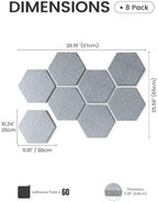 Fluxynara 8-Pack Hexagon Felt Bulletin Board Tiles, Slate Gray - Image 2