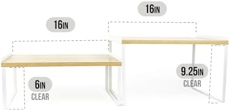Mitus Stacking Wood Shelf Organizer, Counter Cabinet Storage Rack, Set of 2 - Image 3