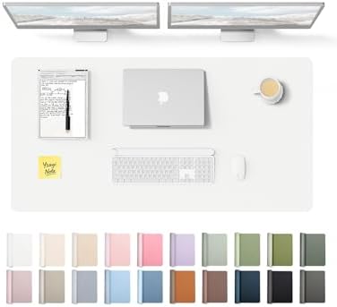 YSAGi Leather Desk Protector, Office Mat, Large Mouse Mat, Non-Slip PU Leather Blotter, Laptop Desk Pad, Waterproof Writing Pad for Office and Home (White, 47.2" x 23.6") by YSAGi