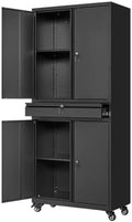 Yizosh Metal Garage Storage Cabinet with Locking Doors and Adjustable Shelves, 73" Rolling Tool Storage Cabinet with 4 Wheels and 1 Drawer for Garage,Warehouse (Black) by Yizosh