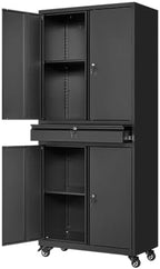 Yizosh Metal Garage Storage Cabinet with Locking Doors and Adjustable Shelves, 73" Rolling Tool Storage Cabinet with 4 Wheels and 1 Drawer for Garage,Warehouse (Black) by Yizosh