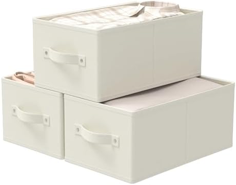 Storage Basket, Closet Organizer, 3 Pack, Beige, 18.5x11x7.9 In by Unknown