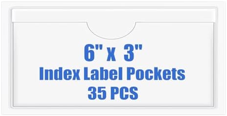 Origin-Joy 35 PCS Self Adhesive Index Card Pockets with Top Open, Clear Plastic Label Holder for Cards of Note, Library and Business, Adhesive Label Pockets & Card Holder (6 x 3 inch) by Origin-Joy