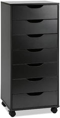 TUSY 7 Drawer File Cabinet with Wheels, Mobile Wood Storage Cabinet for Home Office, Rolling Drawer Organizer for Office Supplies, Printer Stand, Black by TUSY