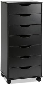 TUSY 7 Drawer File Cabinet with Wheels, Mobile Wood Storage Cabinet for Home Office, Rolling Drawer Organizer for Office Supplies, Printer Stand, Black by TUSY