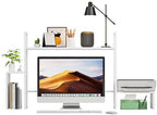 WelFurGeer LED Desk Shelf Organizer with RGB Light Strip, 2-Tier Desktop Shelf for Computer Monitor, Sturdy Metal Frame & Wood Shelves - Desk Hutch Bookshelf for Home Office, Dorm, Gaming (White) by WelFurGeer