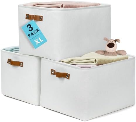 OrganiHaus 16x12.5in Storage Baskets, 3 Pack - Fabric Bins for Shelves by OrganiHaus