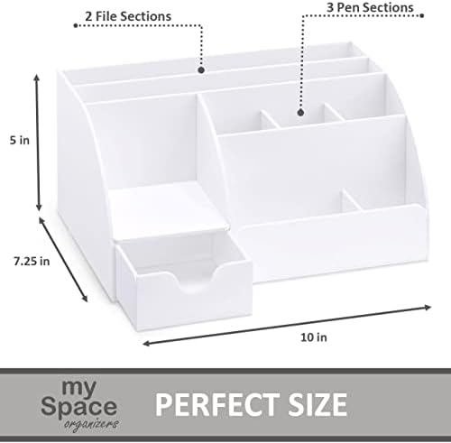 White Desktop Organizer - 9 Compartment Office Desk Accessories Organizer - Pen Holder - Image 6