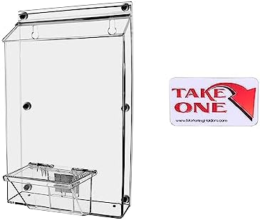 Brochure Box with Lid Metal Mount Clear Acrylic Outdoor Advertisement Caddy Holds 8.5" x 11" Flyers and 3.5" x 2" Business Cards with Take One Sticker Hangs On Smooth Surfaces by Marketing Holders by MarketingHolders