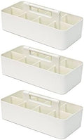 -Large Portable Caddy, DIY Dividers, 8 Compartments, Bathroom Organizer,Portable Basket with Handle Storage Organizer Modern Made in USA (3 PACK, Ivory) by EnjoyOrganizer