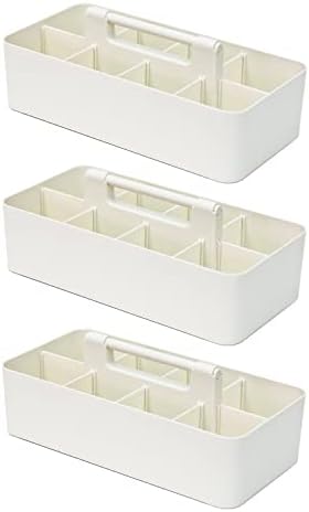 -Large Portable Caddy, DIY Dividers, 8 Compartments, Bathroom Organizer,Portable Basket with Handle Storage Organizer Modern Made in USA (3 PACK, Ivory) by EnjoyOrganizer