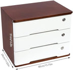 Wood Desk Organizer with 3 Drawers, Lockable Desktop Countertop Storage Cabinet for Home Office Supplies File Tabletop Organizing Unit, 15.75" x 11.02" x 12.2" (Dark Brown + White) - Image 3