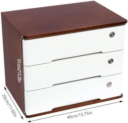 Wood Desk Organizer with 3 Drawers, Lockable Desktop Countertop Storage Cabinet for Home Office Supplies File Tabletop Organizing Unit, 15.75" x 11.02" x 12.2" (Dark Brown + White) - Image 3
