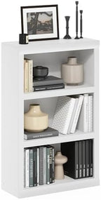 Furinno Rail Book Shelf, 3-Tier Bookshelf with Open Shelf, Bookcase with Classic Style Edges, 10 x 24.6 x 39, for Organization and Storage, for Living Room, Bedroom, Home Office, White by Furinno-FitsYourSpaceFitsYourBudget
