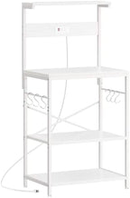 SUPERJARE Kitchen Bakers Rack with Power Outlet, Coffee Bar Table 4 Tiers, Kitchen Microwave Stand with 6 S-Shaped Hooks, Storage Shelf Rack for Spices, Pots and Pans - White by SUPERJARE