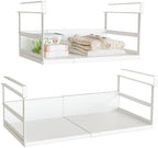Expandable Under Cabinet Shelf Organizer with 1.25 Inches Thick Clips, Heavy Duty Extendable Under Shelf Storage Basket for Pantry or Laundry Room, White, 2 Pack, Interior: 5.7" H x 8.54" D by SHINEWON