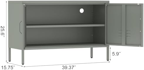 IRONFFICE Metal Storage Cabinet,Low Storage Cabinet with Doors and Shelf,Short Locker Cabinet with Storage,Modern Metal TV Cabinet for Bedroom,Classroom,Kid's Room,Dark Green - Image 3