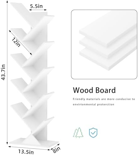 10 Tier Tree Book Shelf, Floor Standing Wood Bookshelf for Narrow Space - Image 3
