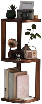 Corner Shelf Stand Desk Organizer,26.8" H Rubberwood Brown Rack for Small Spaces, Bedroom,Home Office,Kitchen,Bathroom (Walnut, 3 Tier) by Unknown