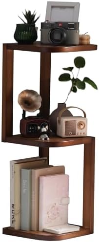 Corner Shelf Stand Desk Organizer,26.8" H Rubberwood Brown Rack for Small Spaces, Bedroom,Home Office,Kitchen,Bathroom (Walnut, 3 Tier) by Unknown