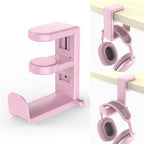 Rotating Headphone Stand Gaming Headset Stand with 360 Degree Swivel&Cable Clip Organizer, Headphone Hanger Hook Under Desk Adjustable Clamp-on Headphone Holder(Pink) by Unknown