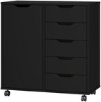 Panana 5-Drawer Chest with 1 Door, Wooden Chest of Drawers Storage Dresser Cabinet with Wheels, Office Organization and Storage, Bedroom Furniture (Black-S) by Panana