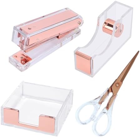 Buqoo Office Supplies Acrylic Stapler and Tape Dispenser Set by Buqoo