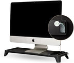 POUT E8 Wood Desk Monitor Computer Stand Riser Shelf + USB HUB + Qi Fast Wireless Charging Charger Pad Mat for Laptop, Apple, iMac, PC, iPhone, Samsung Galaxy, Airpod 2, Buds (Black) by POUT