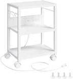 MAHANCRIS Industrial Printer Cart, 3-Tier Mobile Printer Stand, Rolling Cart with 2 AC Outlets and 2 USB Ports, Home Printer Stand with 2 Hooks, for Office, Living Room, White PTWT40E01 by MAHANCRIS