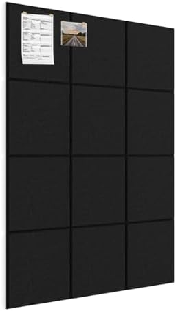 Large Bulletin Board 48" x 36", 12 Pack Blcak Cork Boards for Walls, Self-Adhesive Felt Pushpins Wall Tiles, Display for Messages, DIY Notice, Photo Decorations, Classroom, School, Office, Bedroom by Topnaca