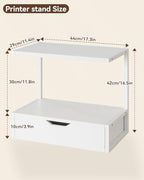 IBUYKE 2 Tier Desktop Printer Stand with Storage Drawer TLJ015W - Image 3