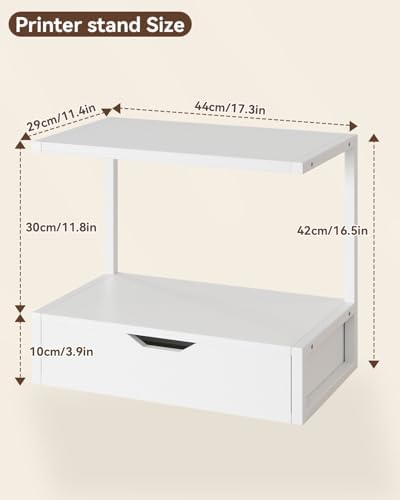 IBUYKE 2 Tier Desktop Printer Stand with Storage Drawer TLJ015W - Image 3