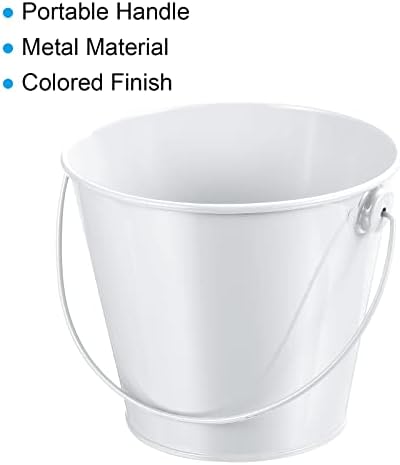 PATIKIL 4.7 Inch Colored Metal Buckets, 4 Pack Pencil Holder Buckets Round Metal Planter Pails Container with Handles for Classroom Crafts, White - Image 5