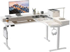 CubiCubi 63"x48" L Shaped Standing Desk with Drawers & Shelf, Warm White by CubiCubi
