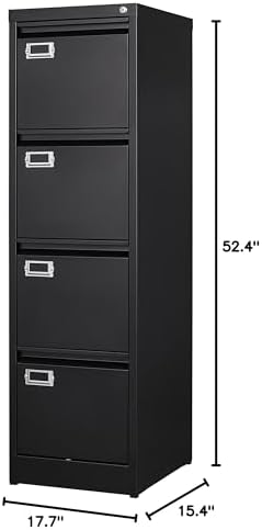 BYNSOE 4 Drawer File Cabinet with Lock Metal Vertical File Cabinet Office Home Vertical File Cabinet for A4 Legal/Letter Size Narrow File Cabinet Locked,Assembly Required - Image 3
