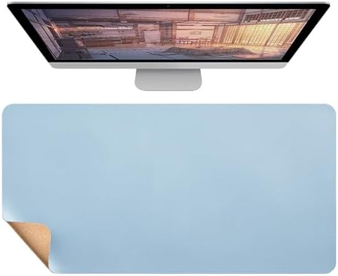 Dual-Sided Leather & Cork Desk Mat, Large Waterproof Stain-Resistant Mouse Pad, Multi-Use Desk Pad for Computer & Office Home(Blue,70x35cm) by Unknown