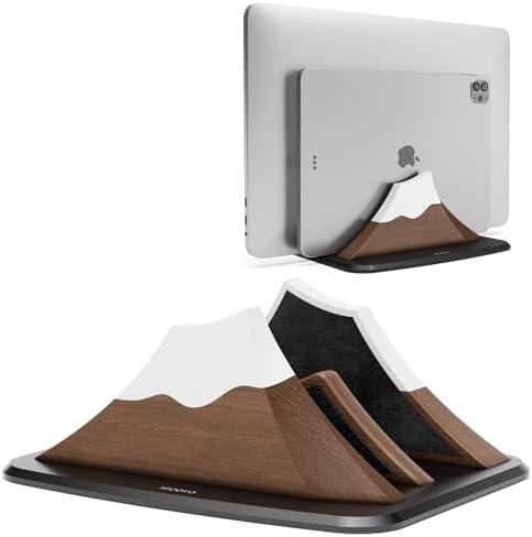AFOOYO Vertical Dual Laptop Stand - Snow Peak-Shaped Walnut Adjustable Laptop Holder,2 Slots Desktop Dock Compatible with All MacBook, Surface,Chromebook,Dell & More(Walnut) by AFOOYO