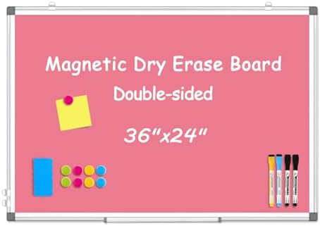 Double-Sided White Board Dry Erase Magnetic Whiteboard Wall 36x24 Pink by WALGLASS