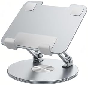 Desktop Tablet Stand with 360° Rotation & Height Adjustment – Heavy Duty Aluminum Alloy Tablet Holder for Desk, Compatible with iPad, Tablets, Laptops & Drawing Boards (4.5-14 inch, Silver) by Unknown