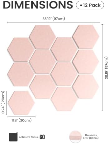 Fluxynara 12-Pack Hexagon Felt Bulletin Board Tiles, Pink-1 - Image 2