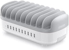 10 Ports Charging Station for Multiple Devices, 120W iPad Charging Station Organizer, USB Charging Docking with Cooling Fan, for iPhone, for iPad, Tablet, Kindle, ETL Listed (White) by NTONPOWER