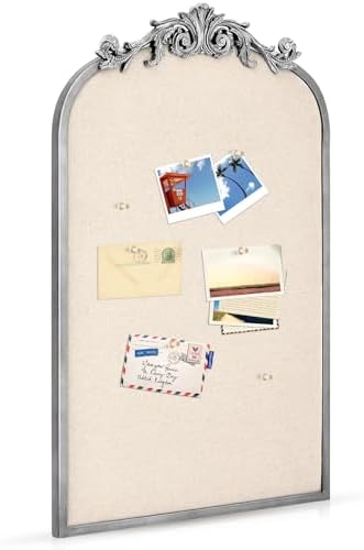 Wonderjune Linen Display Pinboard, Arch, 19" X 31", Silver by Wonderjune