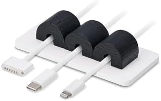 OAKYWOOD Magnetic Cable Holder – Charging Cable Clips – Desk Cord Organizer – 9.6x4.8x2.2 cm – Black Holder with White Base by Oakywood
