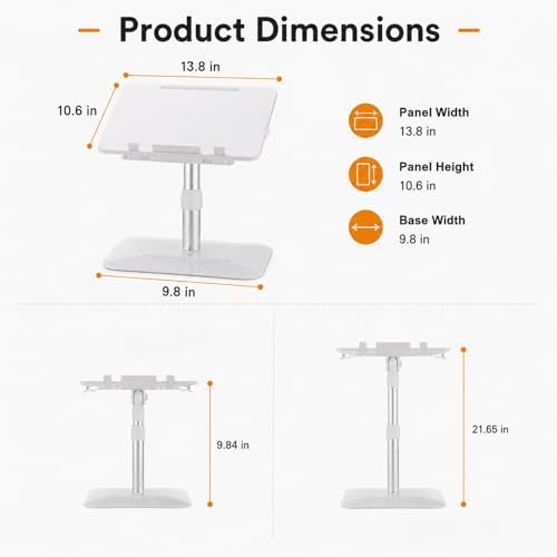 Adjustable Book Stand with Clip, 7-Angle Reading Holder, Detachable Upper Panel, 13.8 x 10.6 in Reading Board, 9.84-21.65 in Height Range, Heavy Base for Tablets, Textbooks, Cookbooks, Laptops, White - Image 3